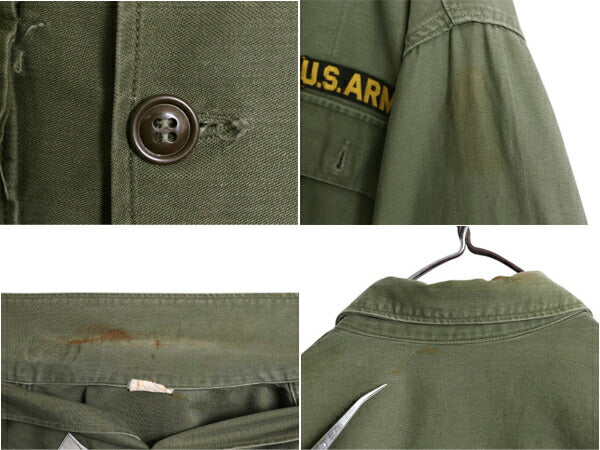 60s ★ 米軍実物 US ARMY コットン サテン ユーティリティ シャツ SMALL ヴィンテージ ミリタリー 軍物 1st 後期 筒袖 OG107 長袖シャツ 緑