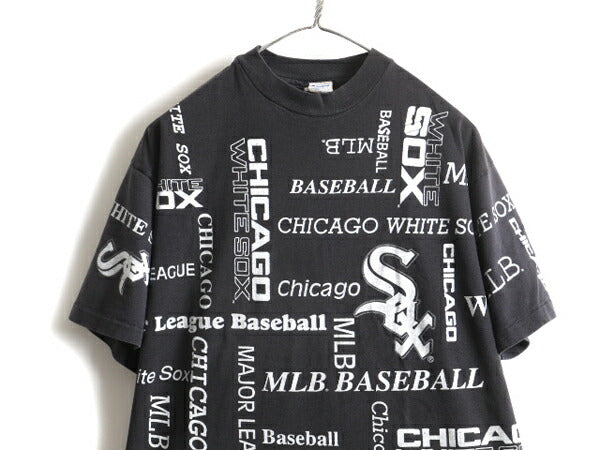 80s Champion MLB CHICAGO WHITESOX ホワイトソックス 総柄 プリント 半袖 Tシャツ (XL)