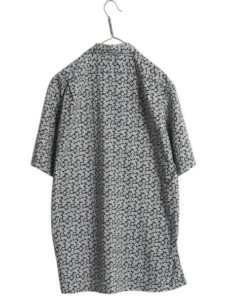 90s ★ ポロ ラルフローレン 花柄 コットン オープンカラー シャツ メンズ L アロハ ハワイアン 総柄 ループ留め 開襟 CLAYTON モノトーン