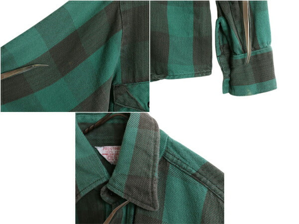 70s USA製 ★ FROSTPROOF ブロック チェック ヘビー フランネル シャツ メンズ S / ヴィンテージ 長袖シャツ ネルシャツ コットン グリーン