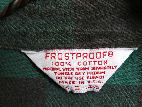70s USA製 ★ FROSTPROOF ブロック チェック ヘビー フランネル シャツ メンズ S / ヴィンテージ 長袖シャツ ネルシャツ コットン グリーン