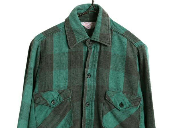 70s USA製 ★ FROSTPROOF ブロック チェック ヘビー フランネル シャツ メンズ S / ヴィンテージ 長袖シャツ ネルシャツ コットン グリーン