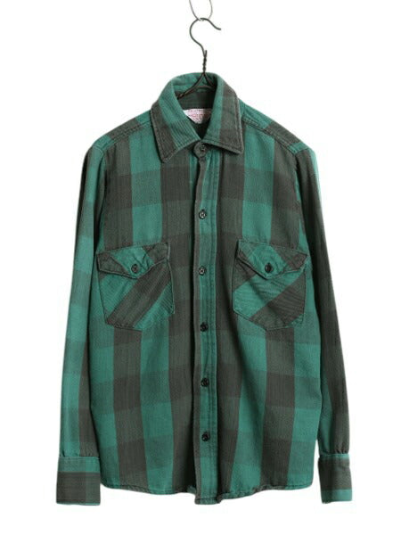 70s USA製 ★ FROSTPROOF ブロック チェック ヘビー フランネル シャツ メンズ S / ヴィンテージ 長袖シャツ ネルシャツ コットン グリーン