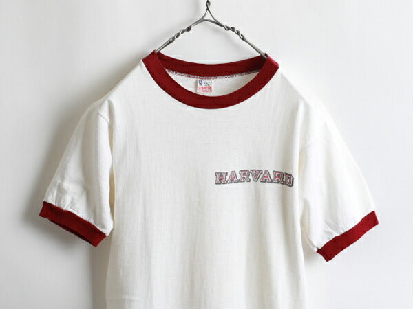 50s 希少サイズS ★ Champion チャンピオン ハーバード プリント 半袖 リンガー Tシャツ ( メンズ 男性 ) 50年代 ビンテージ ランタグ