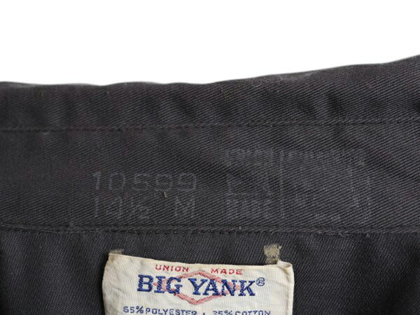 70s USA製 ★ ビッグヤンク 長袖 ワーク シャツ メンズ M 古着 ヴィンテージ ポケット付き ノーアイロン 無地 マチ付き チャコール グレー