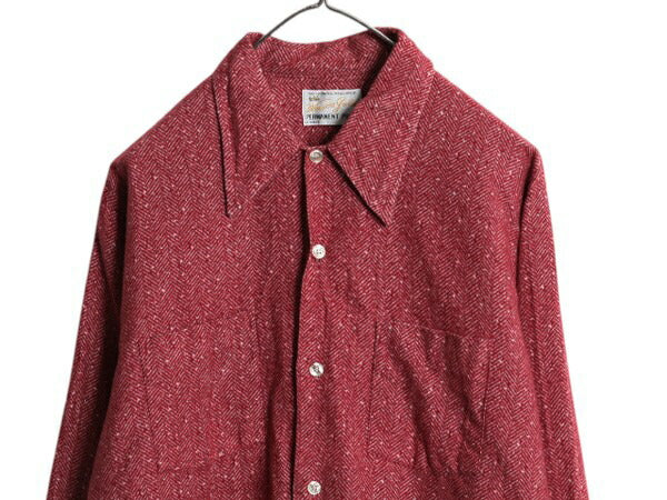 70s ★ ヘリンボーン ストライプ プリント フランネル シャツ メンズ L / 古着 ヴィンテージ 長袖シャツ ネルシャツ ボックス ポケット付き