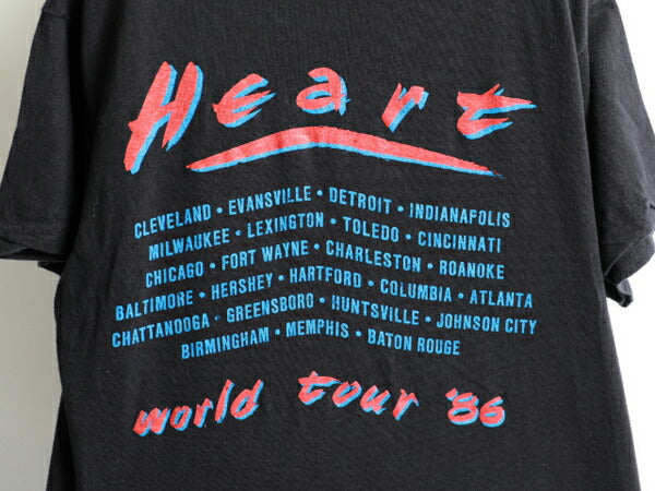 80s USA製 ★ Heart ハート ワールド ツアー プリント 半袖 Tシャツ ( メンズ 男性 L ) 80年代 オリジナル アメリカ製 バンドT ツアーT