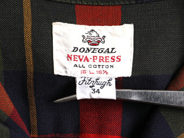 60s ★ DONEGAL チェック ループ留め オープンカラー 長袖 シャツ メンズ L / 60年代 ヴィンテージ コットン ボックス 開襟 ポケット付き