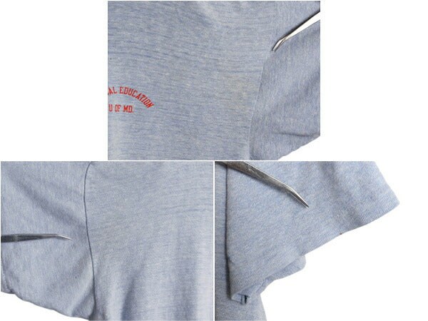 70s USA製 ★ チャンピオン カレッジ プリント 半袖 Tシャツ メンズ XL~ 小さめ L 程/ 古着 ヴィンテージ 当時物 バータグ 88 12 霜降り 青