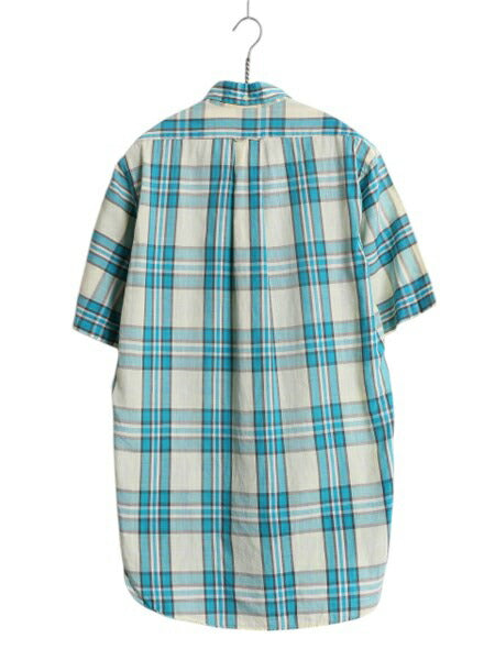 60s USA製 ★ ガント チェック 3点留め ボタンダウン シャツ メンズ S ヴィンテージ 半袖シャツ 100% コットン マチ付き スリム テーパード