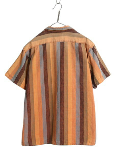 50s 60s ★ ストライプ コットン オープンカラー シャツ メンズ XL / 古着 ヴィンテージ 半袖シャツ ループ留め 開襟 ボックス メキシコ製
