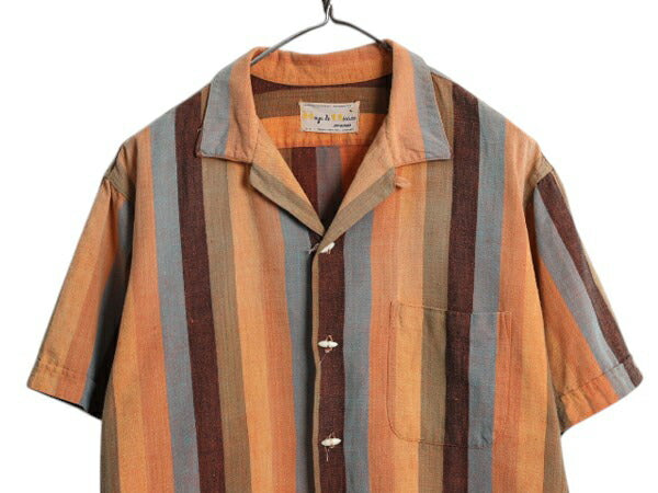 50s 60s ★ ストライプ コットン オープンカラー シャツ メンズ XL / 古着 ヴィンテージ 半袖シャツ ループ留め 開襟 ボックス メキシコ製