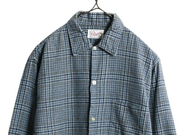 60s ★ チェック プリント フランネル 長袖 シャツ メンズ S 古着 60年代 ヴィンテージ 長袖シャツ ネルシャツ ネル ボックス ポケット付き
