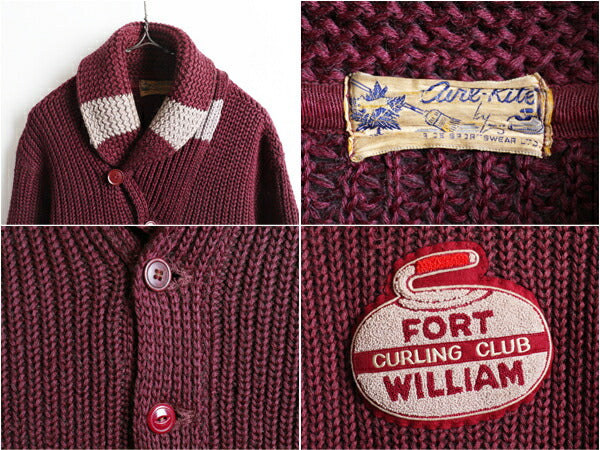 50's Curl-Rite サガラワッペン付き ショールカラー ウール ニット カーディガン (L程)