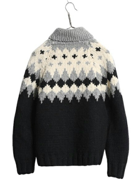 50s 60s ★ ノルディック ウール カウチン セーター メンズ S / 古着 ヴィンテージ フルジップ ニット カーディガン ジャケット モノトーン