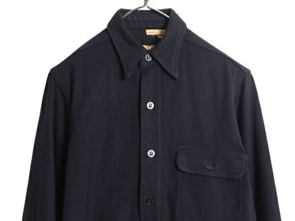 40s ★ 米軍実物 USN ネイビー 片ポケ CPO シャツ メンズ S 程 古着 ヴィンテージ ミリタリー NAVY 海軍 ウール 無地 紺 マチ付き ダブル襟