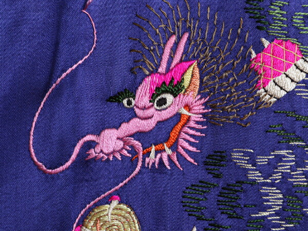 40s 50s ★ サテン スーベニア シャツ メンズ L 程/ 古着 ヴィンテージ スカシャツ スカジャン JAPAN 龍 富士山 刺繍 ボックス レーヨン 青