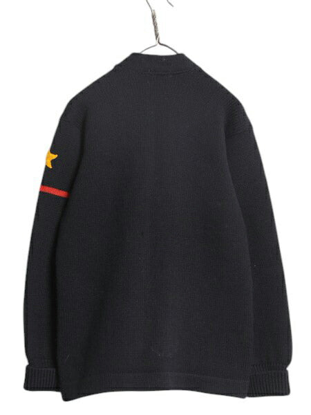 40s 50s ★ レタード ニット カーディガン メンズ M 古着 ヴィンテージ ウール アワード セーター カレッジ スター サガラ ワッペン 黒 赤