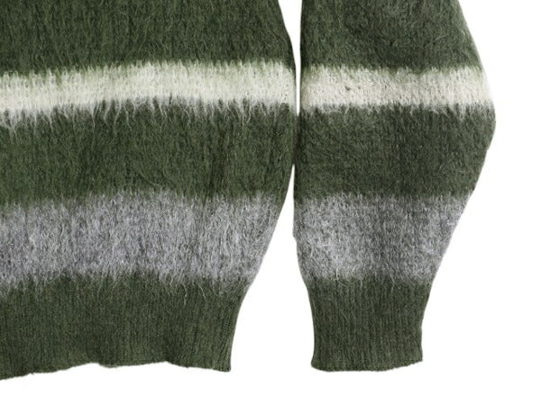 60s ★ Harridge Row Vネック モヘア ニット セーター メンズ M / 古着 60年代 ヴィンテージ 毛足 毛長 シャギー プルオーバー ボーダー 緑