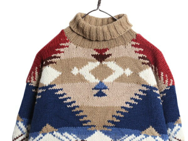 80s ★ ラルフローレン カントリー ネイティブ タートルネック ニット セーター メンズ レディース M ポロ ウール ビンテージ ハンドメイド