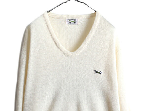 80s ★ JCPENNEY THE FOX Vネック アクリル ニット セーター メンズ レディース L 80年代 ヴィンテージ JCペニー ワンポイント ナチュラル