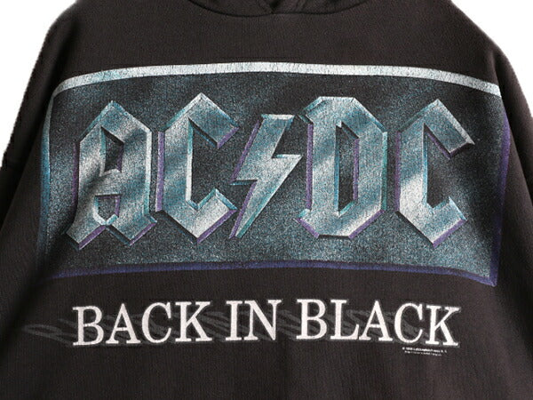 90s AC/DC ロゴ プリント スウェット パーカー メンズ M / 黒 古着 90年代 バンド ロック フード トレーナー オフィシャル 当時物 ブラック