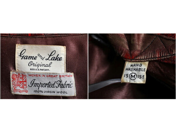 50s ★ チェック ループ留め オープンカラー 長袖 ウール シャツ メンズ M 50年代 ヴィンテージ 開襟 ボックス シルエット イギリス製 素材