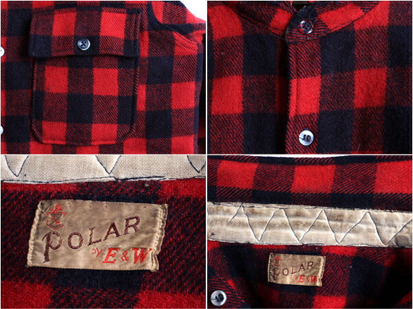40s 50s POLAR E&W マチ付き ブロック チェック 長袖 ウール CPO シャツ (M程)