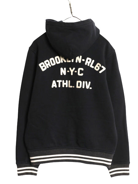 ポロ ラルフローレン フード付き スウェット スタジャン メンズ M ジャケット ブルゾン トレーナー パーカー ボタスタ サガラ ワッペン 黒