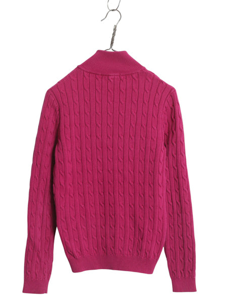 00s ローレン ラルフローレン スキッパー ケーブル ニット セーター レディース M オールド ポロ コットン 長袖ニット シンプル Vネック 紫