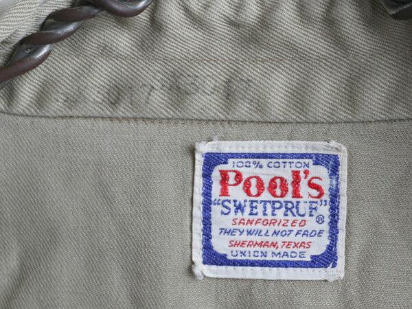 60's Pool's ワッペン ジップ付き 長袖 ワークシャツ (M程)
