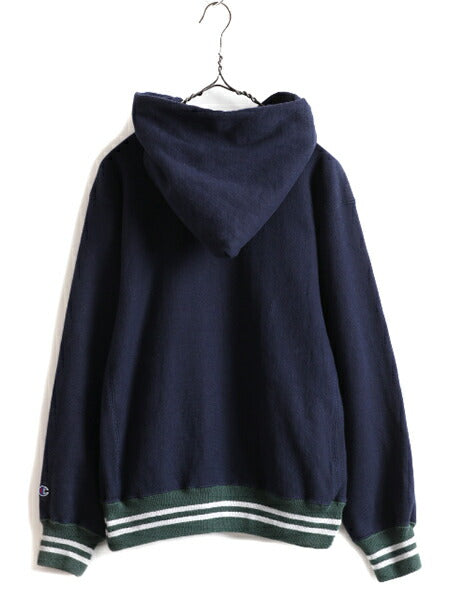 90s USA製 ★ チャンピオン リバースウィーブ リブライン スウェット フード パーカー メンズ M / オールド Champion トレーナー 裏起毛 紺