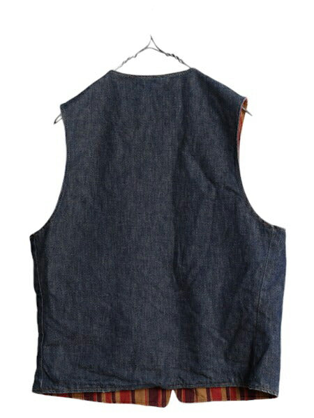 60s 70s USA製 ★ リーバイス リバーシブル ベスト メンズ M / 古着 ヴィンテージ Levis BIG E インディゴ ストライプ デニム ポケット付き