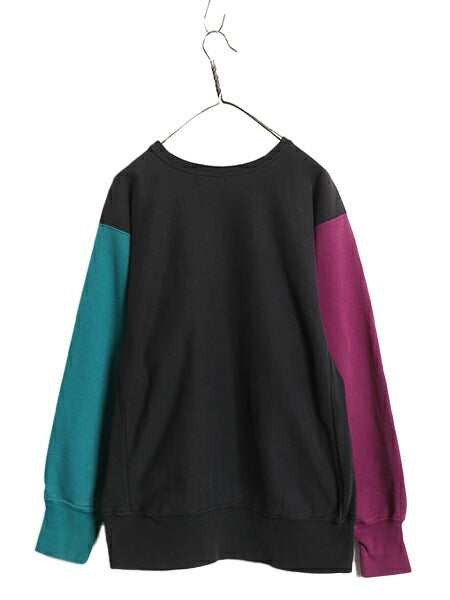 90s USA製 ★ チャンピオン リバースウィーブ スウェット メンズ XL 程 オールド クレイジー パターン 目付き トレーナー マルチカラー 黒