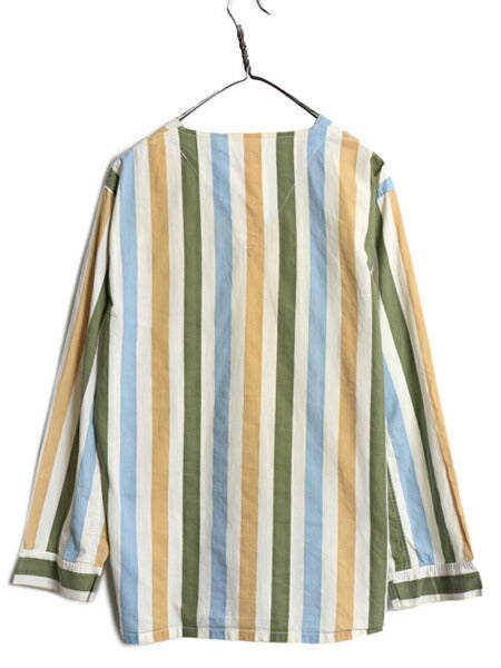 60s ★ Manchester ストライプ パジャマ シャツ メンズ M 程/ ヴィンテージ コットン プルオーバー ノーカラー スリーピング マルチカラー