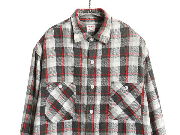 60s ★ ビッグマック チェック ヘビー フランネル シャツ メンズ L / 古着 ヴィンテージ JCペニー 100% コットン ネルシャツ 黒 白 ベース