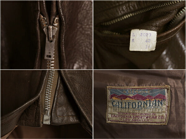 40s ★ CALIFORNIA SPORTSWEAR 本革 レザー スポーツ ジャケット メンズ L 程/ ヴィンテージ スポジャケ 革ジャン フルジップ コの字 TALON