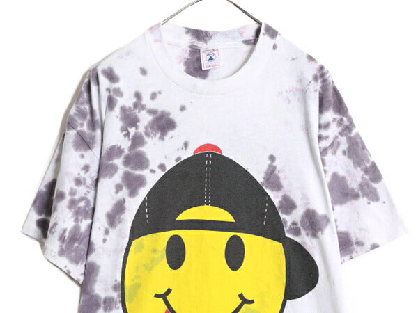 90s USA製 ★ スマイル イラスト プリント タイダイ Tシャツ メンズ XL 古着 90年代 キャラクター ニコちゃん サイケデリック 大きいサイズ