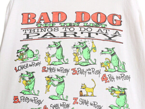 90s USA製 ★ BAD DOG キャラクター イラスト プリント Tシャツ メンズ L / 90年代 オールド 犬 アニマル ドッグ エロ シングルステッチ 白