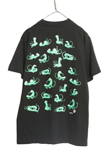 90s USA製 ★ カメレオン 四十八手 イラスト プリント Tシャツ メンズ M / 古着 90年代 当時物 エロ SEX キャラクター シングルステッチ 黒