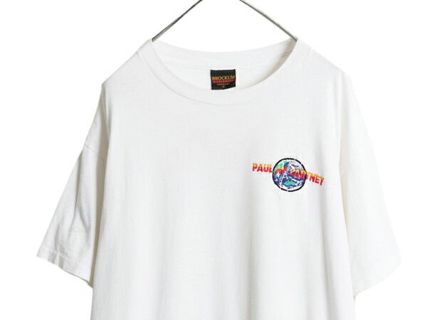 90s USA製 ★ ポール マッカートニー ワンポイント ツアー 刺繍 Tシャツ メンズ XL オールド 当時物 ビートルズ バンド ロック BROCKUM 白