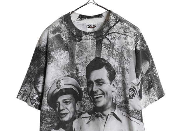 90s ★ The Andy Griffith Show オールオーバー プリント 半袖 Tシャツ メンズ L 古着 フォト イラスト ムービー ドラマ グラフィック 総柄
