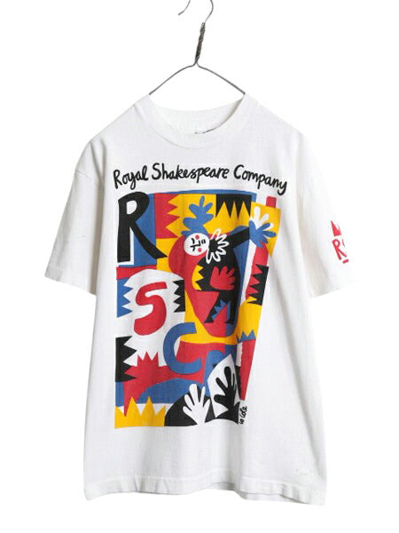 90s ★ ロイヤル シェイクスピア カンパニー アート イラスト プリント Tシャツ メンズ M 古着 オールド 企業 当時物 シングルステッチ 白