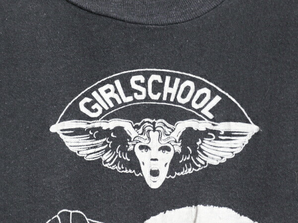 80s USA製 ガールスクール グラフィック プリント バンド Tシャツ M 小さめ S 古着 ヴィンテージ ヘビメタ メタル ロック バンドT 黒 HANES