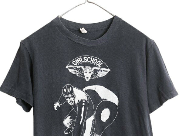 80s USA製 ガールスクール グラフィック プリント バンド Tシャツ M 小さめ S 古着 ヴィンテージ ヘビメタ メタル ロック バンドT 黒 HANES