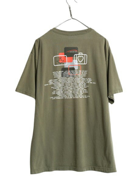 00s USA製 ★ U2 ツアー イラスト プリント Tシャツ メンズ XL / 古着 オールド 当時物 オフィシャル バンド ロック グラフィック オリーブ