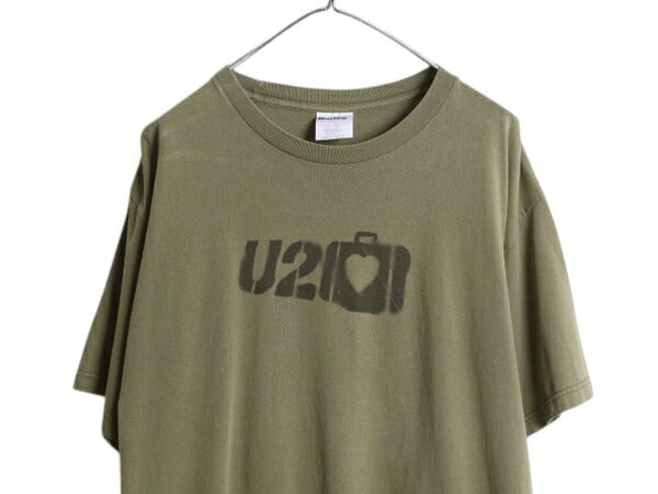 00s USA製 ★ U2 ツアー イラスト プリント Tシャツ メンズ XL / 古着 オールド 当時物 オフィシャル バンド ロック グラフィック オリーブ
