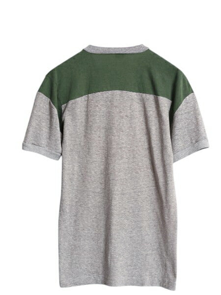 70s USA製 ★ チャンピオン 3段 染込み カレッジ プリント Tシャツ メンズ M / 古着 ヴィンテージ バータグ Vネック 霜降り 灰 緑 ツートン