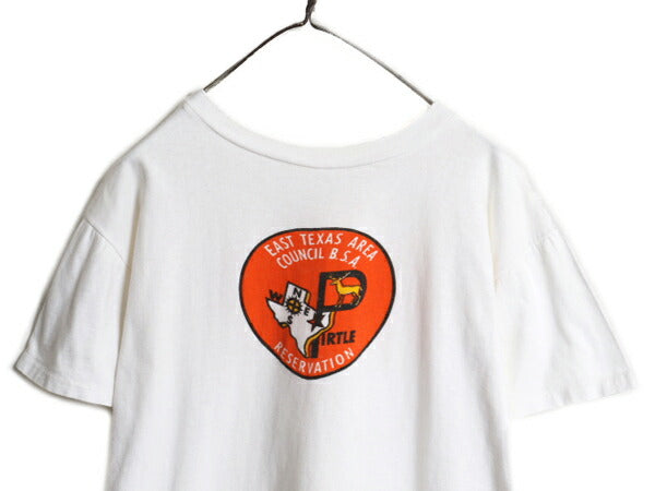 60s 70s USA製 ★ BSA ボーイスカウト 染込み ロゴ プリント Tシャツ メンズ L 小さめ M 程 古着 ヴィンテージ 当時物 シングルステッチ 白
