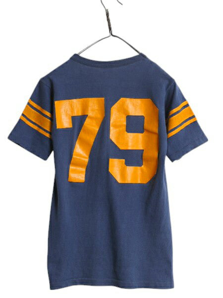 70s USA製 ★ チャンピオン 両面 プリント フットボール Tシャツ メンズ S 古着 ヴィンテージ バータグ ナンバリング シングルステッチ 紺